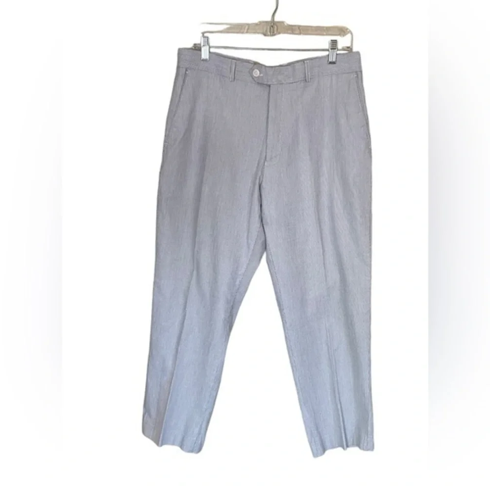 Alan Flusser Blue and White Striped Seersucker Pants 100% Cotton Size 34/30